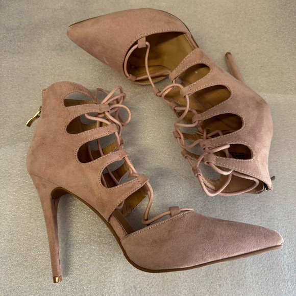 Charlotte Russe Heels Pointy Lace-up Stiletto Mauve Dusty Pink Size 10M - Picture 8 of 12